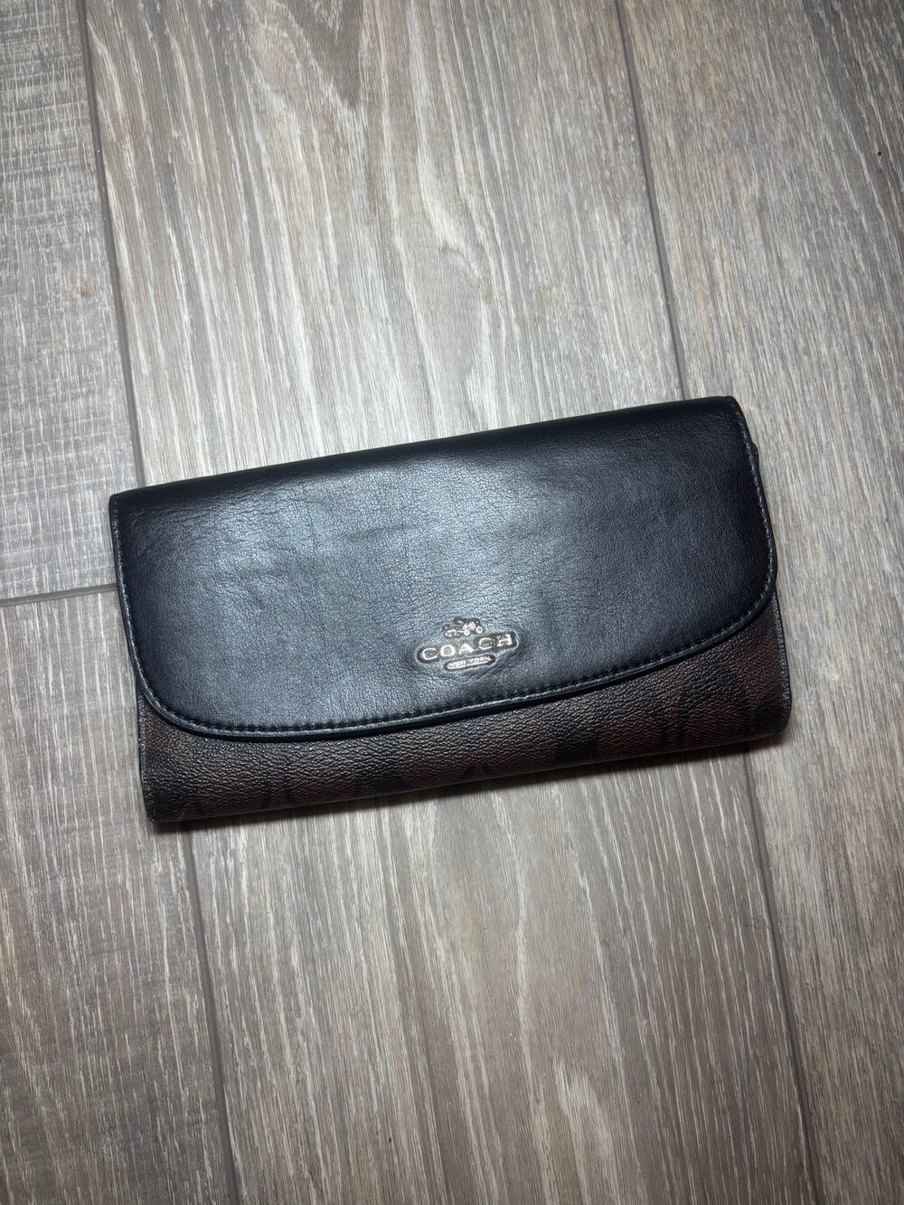 Coach Slim Envelope Trifold Wallet in Signature Canvas (Brown/Black)